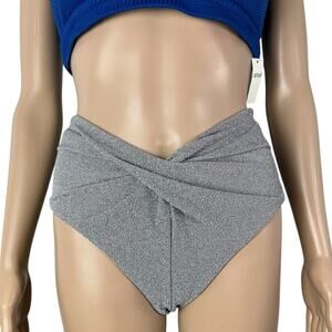 New Beach Riot Zuri Silver Glitter High Waist Twist Bikini Bottom